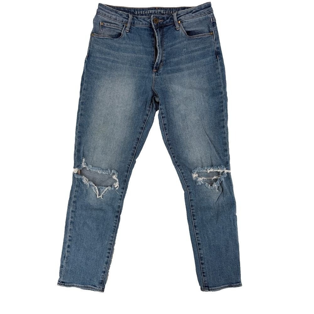 Articles of Society High Rise Distressed Straight Leg Jeans‎ Medium Wash Blue 28